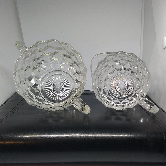 Vintage Fostoria American Glass Creamer & Sugar Bowl CUBE PRISM 2-Piece Set - Picture 4 of 7
